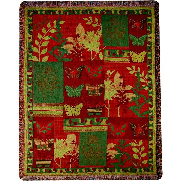 Made in USA Tapestry Throw Amber Forest Butterfly Cotton Blanket  50x60" NEW - Picture 3 of 12